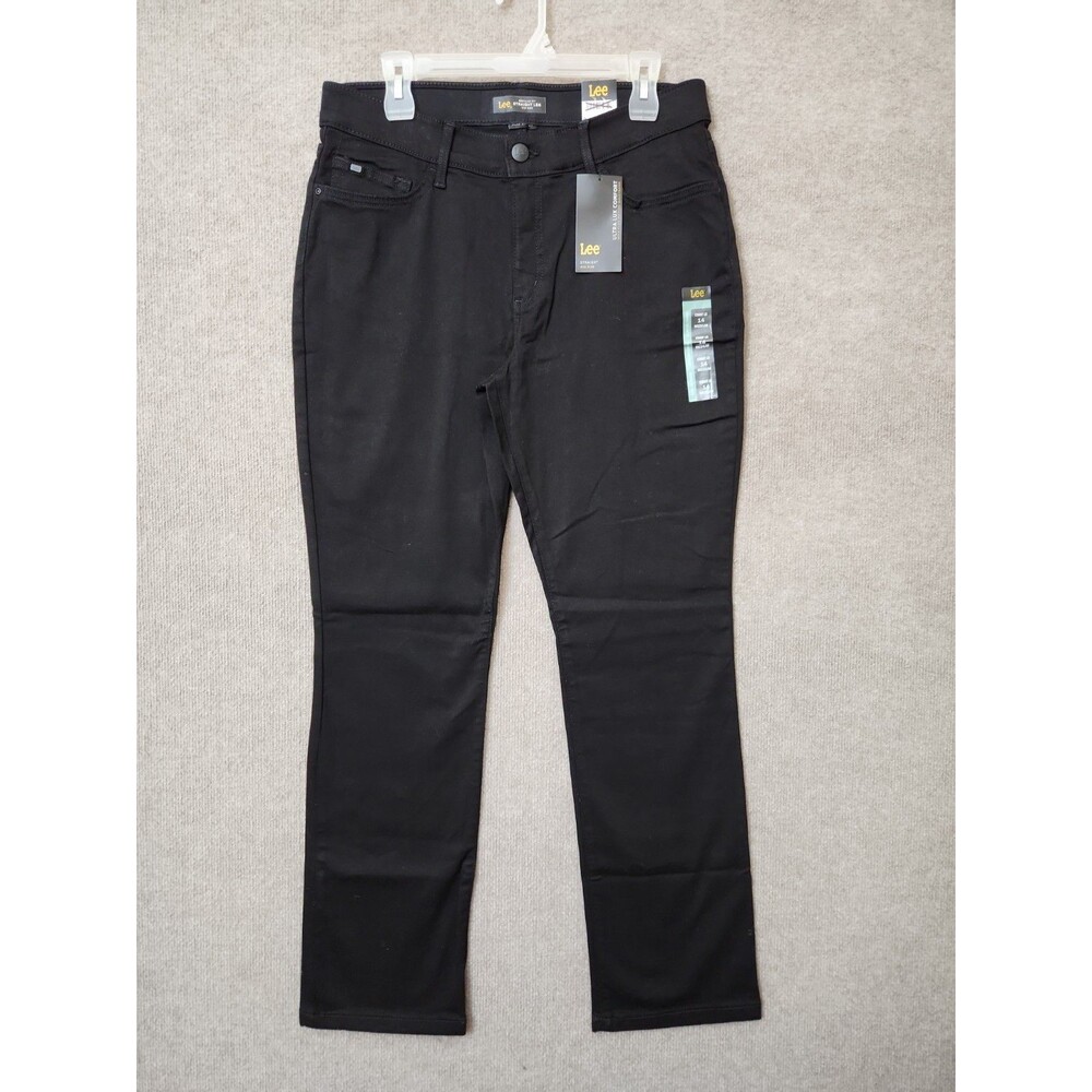 Lee Flex Motion Mid Rise Straight Jeans Women 14 Black Ultra Lux Stretch NEW